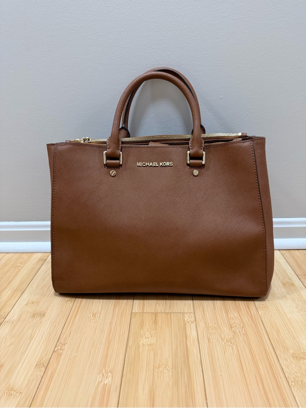Michael Kors Chestnut Saffiano Leather Tote with Gold Hardware